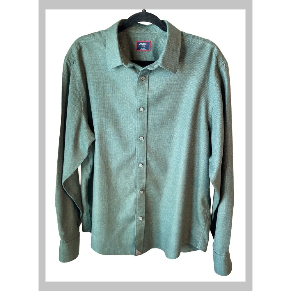 UNTUCKit Men Lrg Wrinkle Free Regular Fit Green Micro Pattern Button Down Shirt